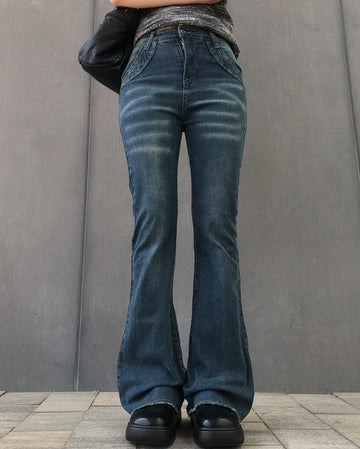 Chunky Damage Washing Denim Bootcut Pants